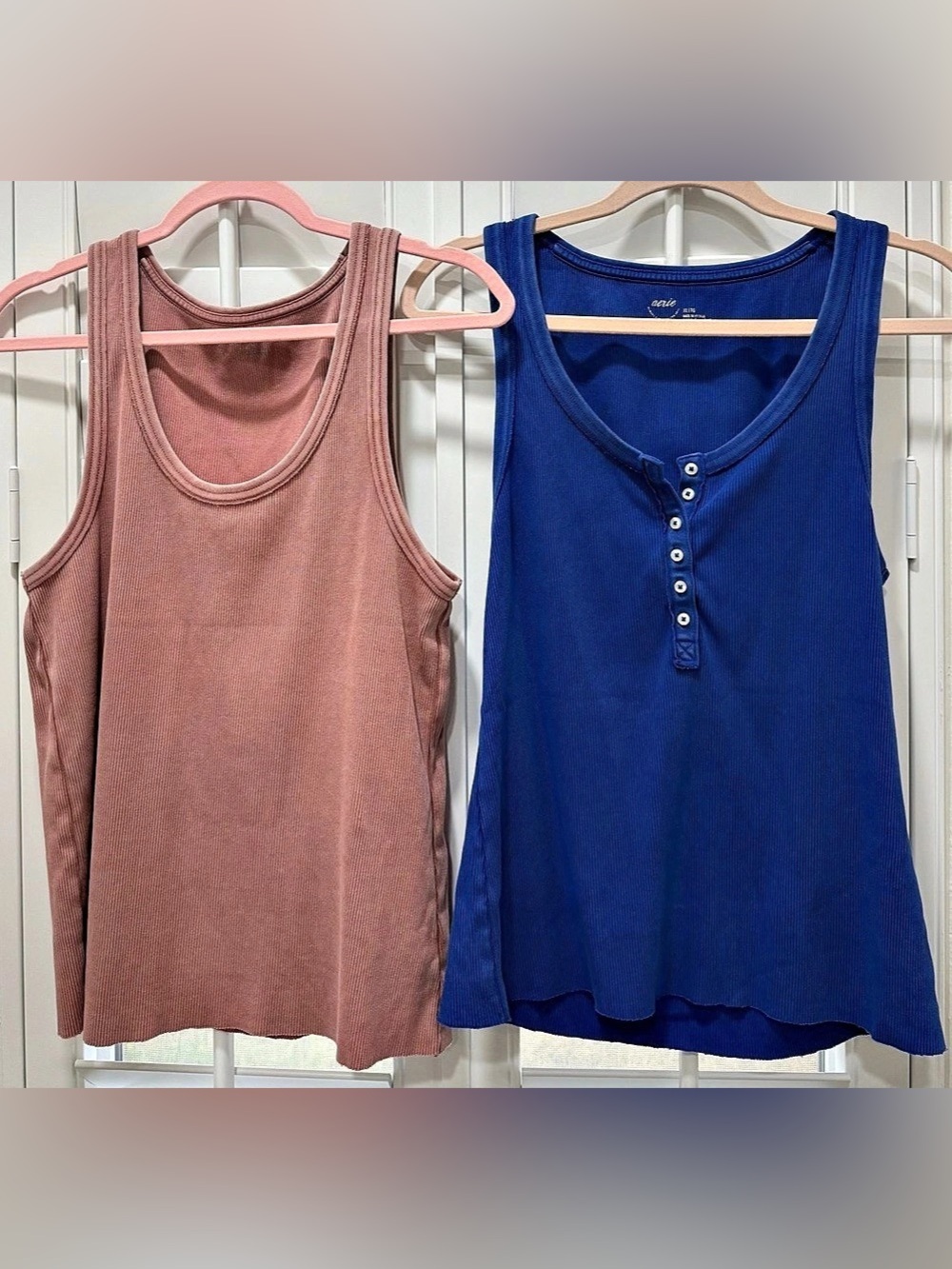 aerie Ribbed Henley Tank Top Set Pink & Blue Size XL